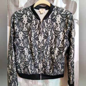 Maurices Black and White Lace Bomber Jacket